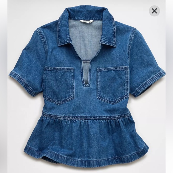 American Eagle Outfitters Tops - NWT American Eagle Denim Popover Denim Peplum Short-Sleeve Top